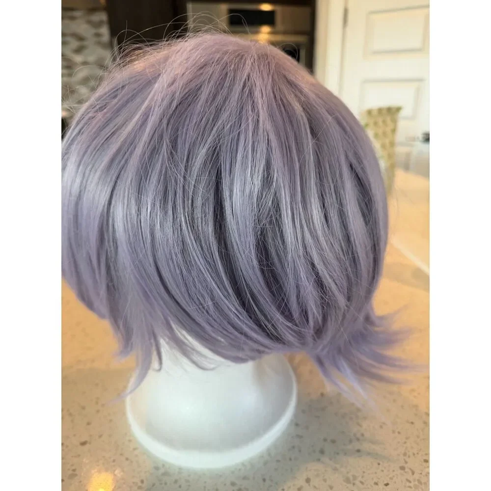 Purple Wig Short Straight Gray Purple Wig Halloween Cosplay Costume Animie Wigs